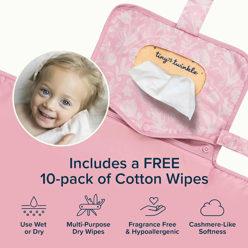 Tiny Twinkle Portable Diaper Changing Pad | Waterproof, Wipeable & Compact Baby Changing Pad for Travel | Smart Wipes Pocket & Organized Storage| Newborn Shower Gift (Toile) - Image 4